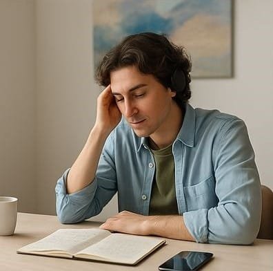 Artista usando música como apoio emocional e foco no processo criativo