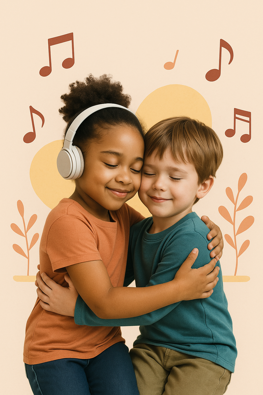 Criança concentrada ouvindo música e realizando atividade escolar