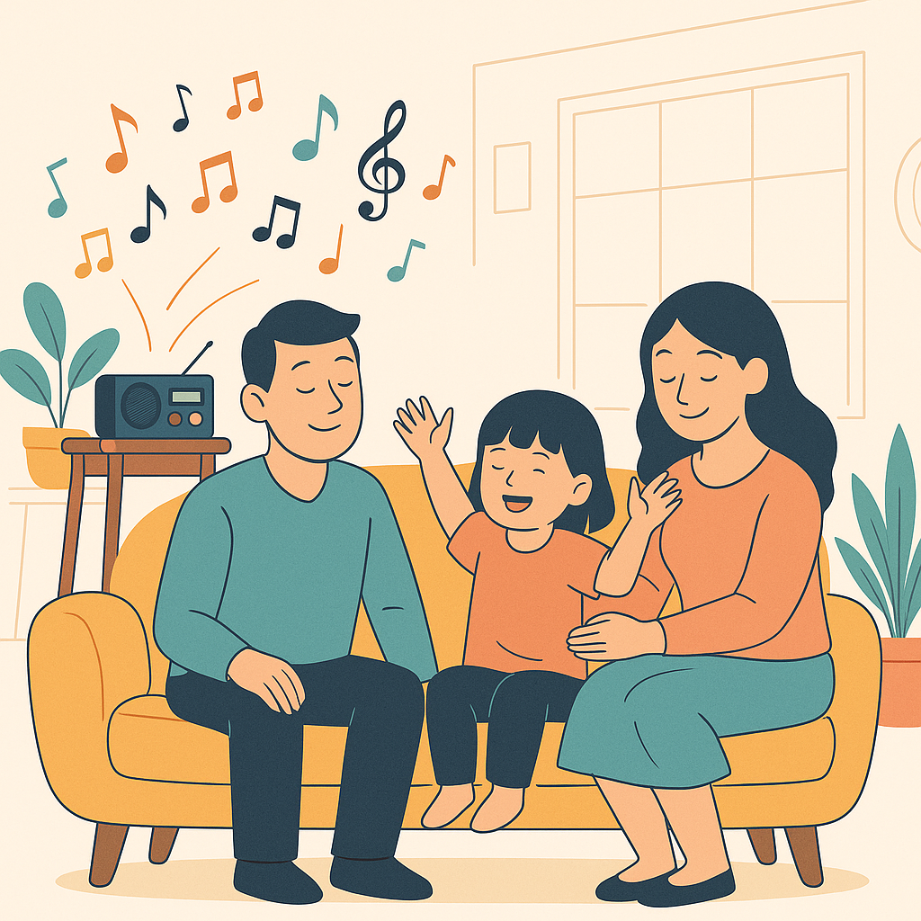 Criança ouvindo música com fones de ouvido enquanto estuda