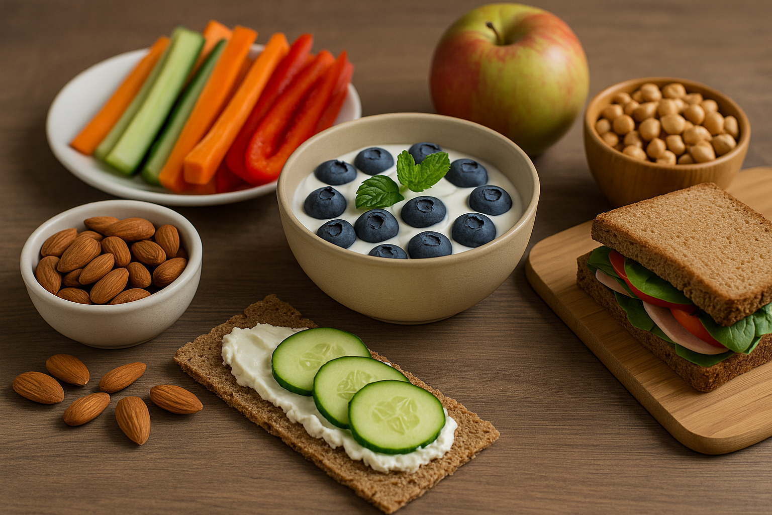 Lanche salgado saudável com queijo e tomate para controlar a fome