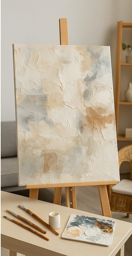 Texturas em pintura abstrata com camadas de tinta e relevo