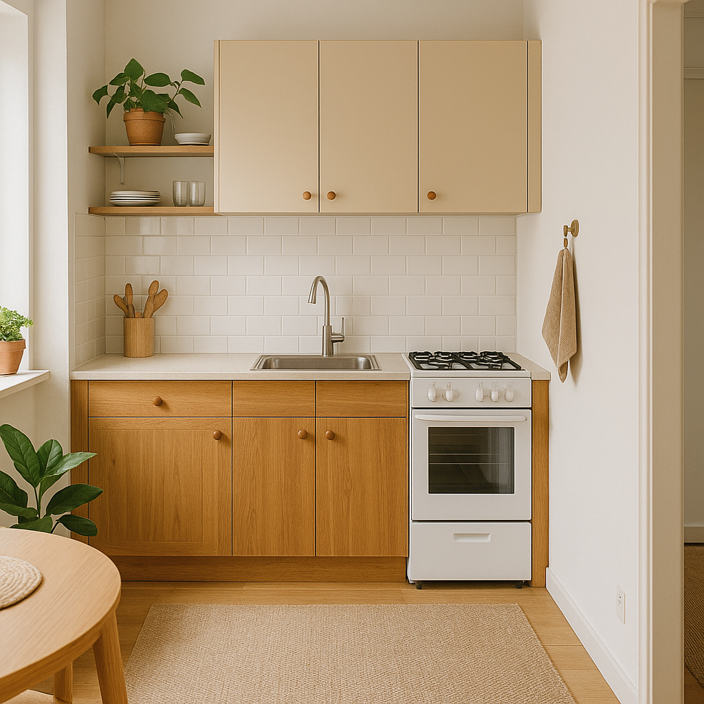 Cozinha pequena bem iluminada e funcional