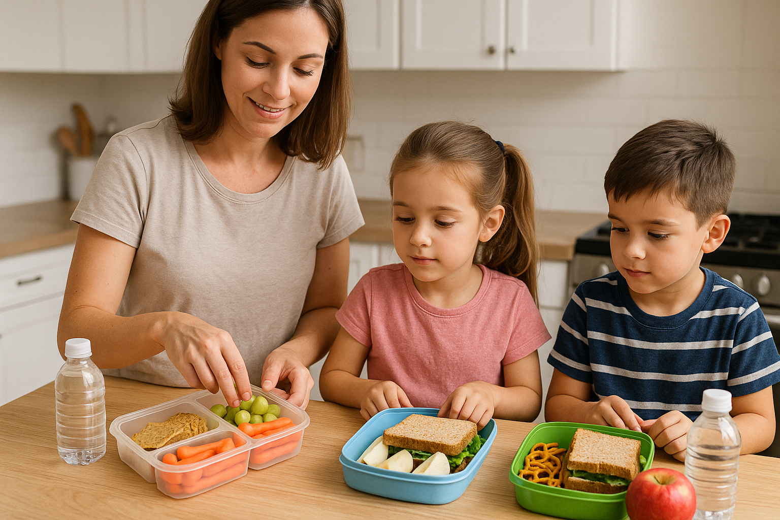 Criança feliz comendo lanche saudável na escola
