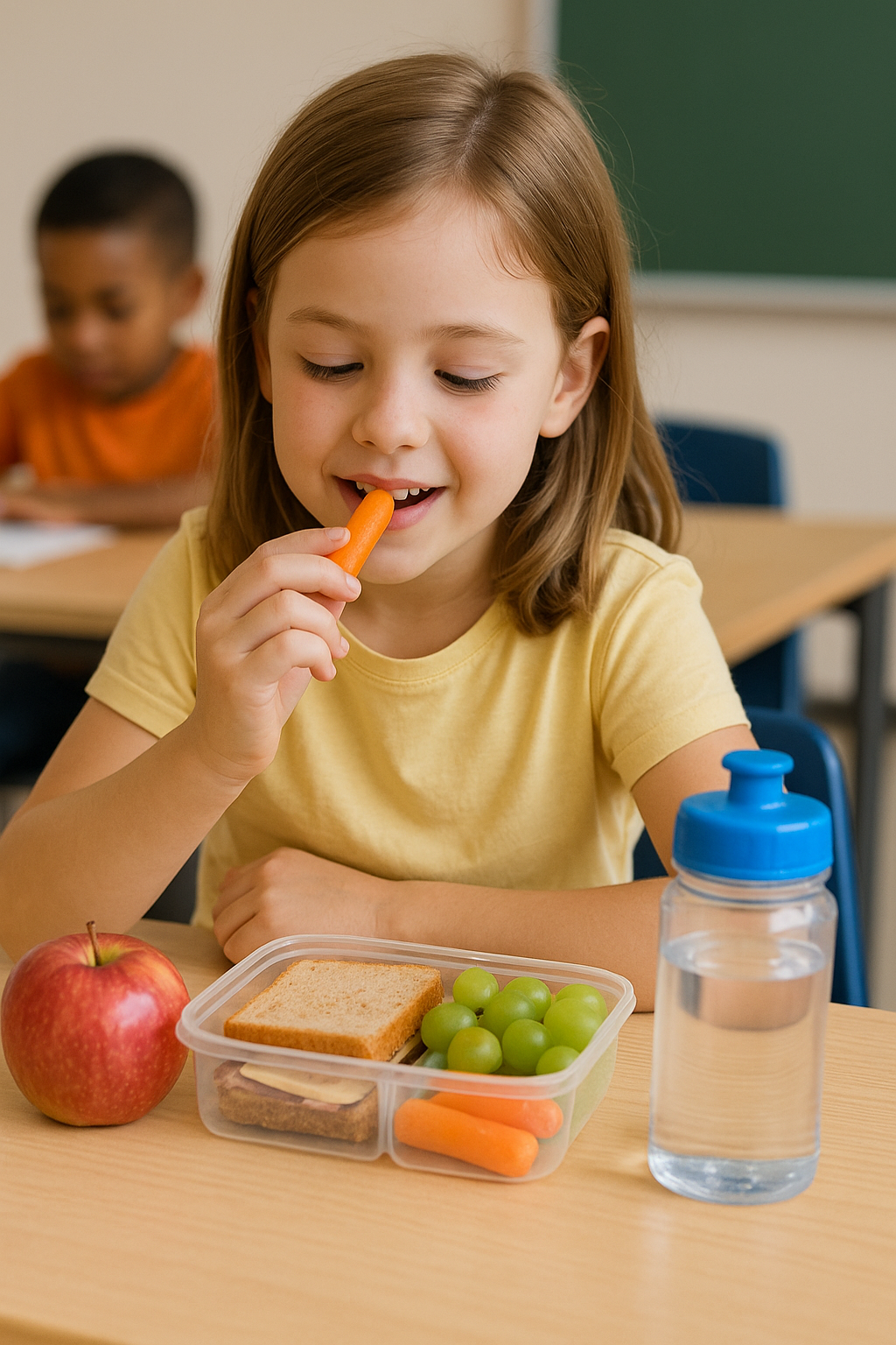 Mãe preparando lanche saudável para criança levar à escola