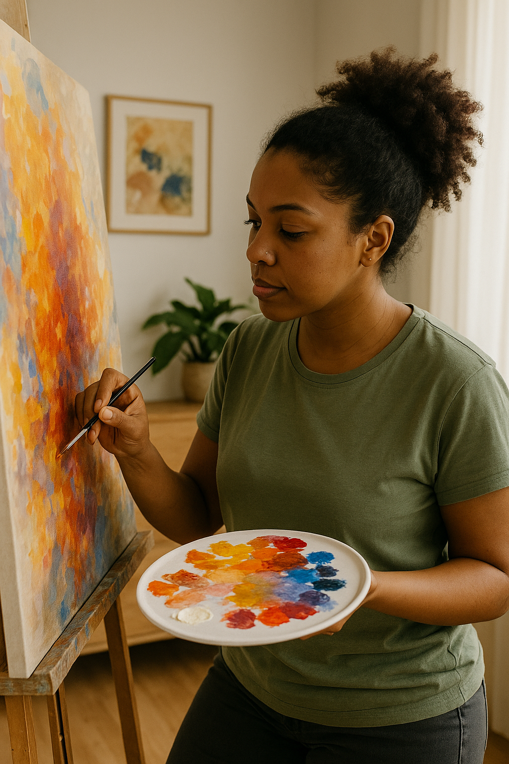 Processo criativo artístico com materiais simples e ambiente calmo