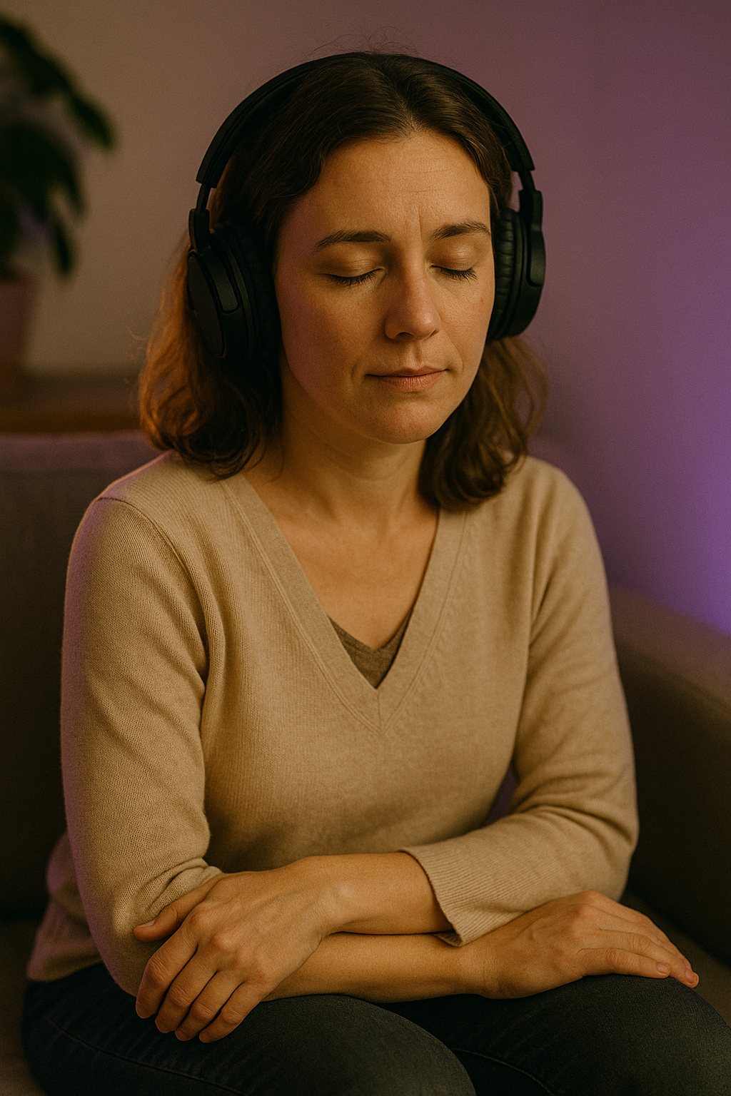 Pessoa em momento de reflexão emocional ouvindo música em ambiente tranquilo