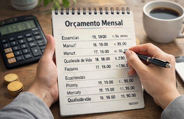 caderno com planejamento financeiro e orçamento mensal