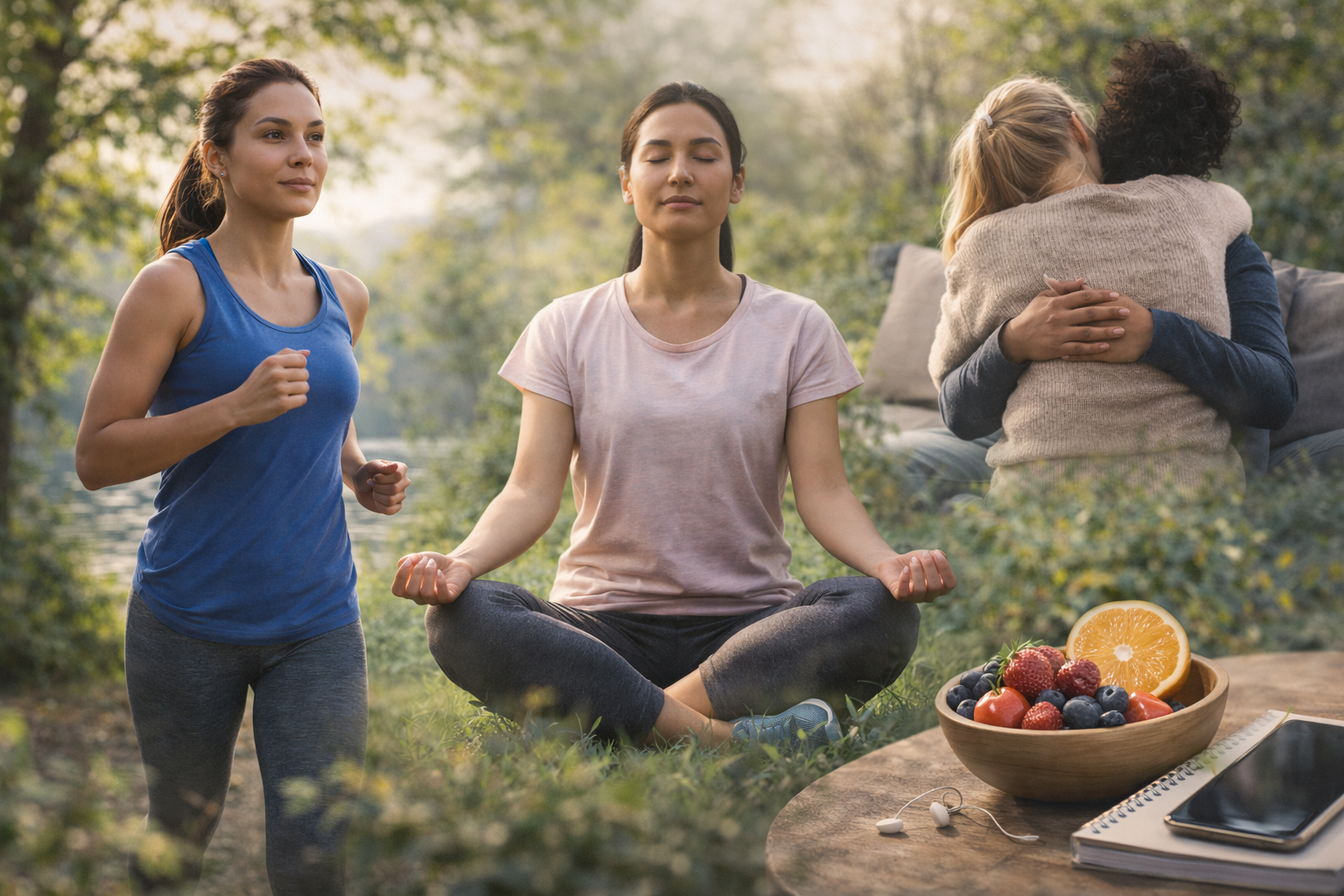 hábitos saudáveis que ajudam a fortalecer a saúde mental como exercício, alimentação e descanso