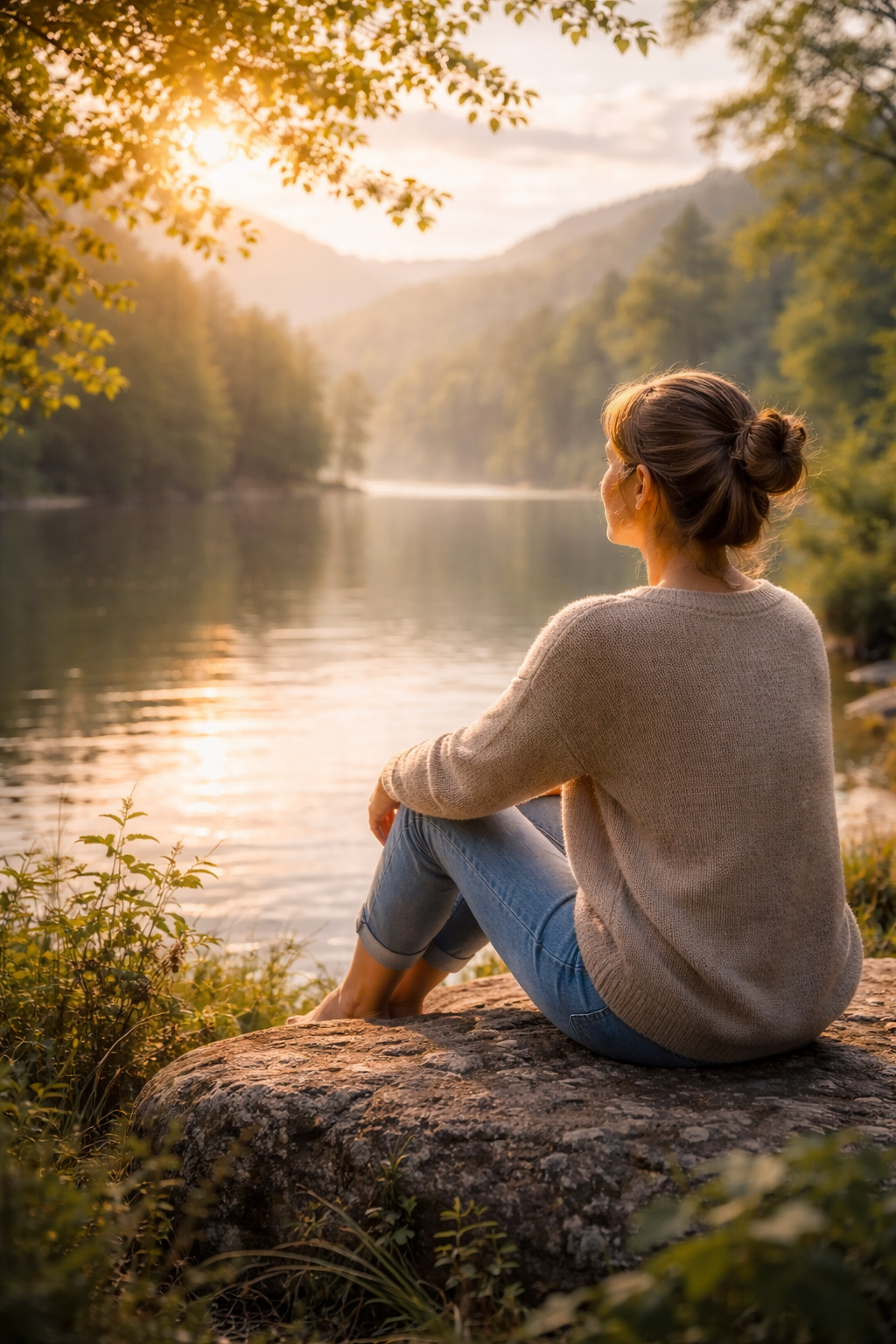 pessoa contemplando a natureza em momento de reflexão e equilíbrio emocional