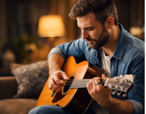 Grupo em sessão de musicoterapia promovendo conexão social e apoio emocional