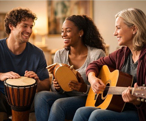 Mulher ouvindo música com fones em momento de autorregulação emocional durante tratamento da depressão