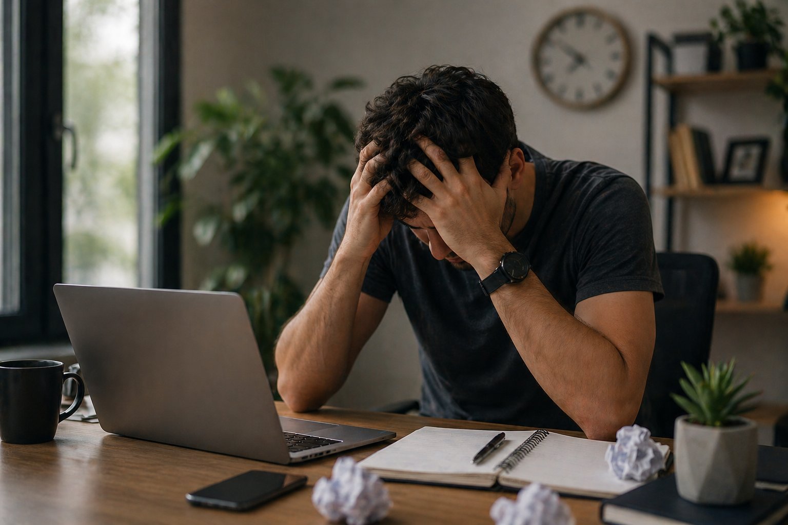 Pessoa com cansaço mental tentando focar no trabalho