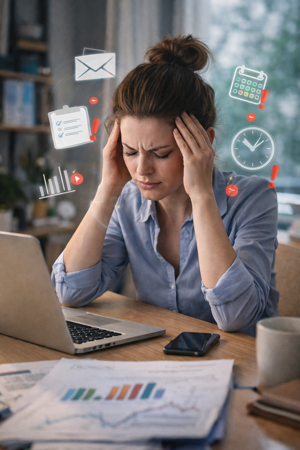 mulher em pausa no ambiente de trabalho representando recuperação da energia mental e redução do estresse